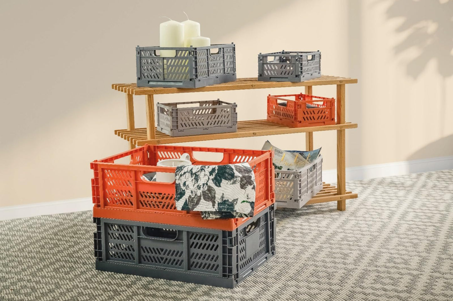 TURBO Klappkisten – 3er Set in Orange, Grau & Hellgrau