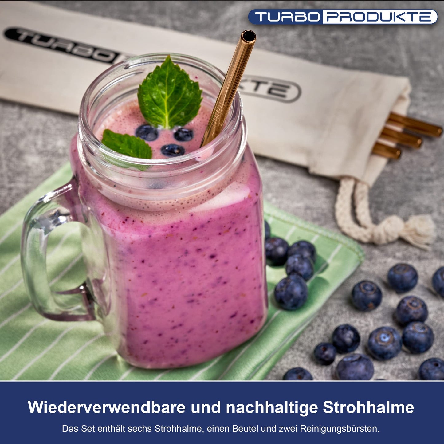 turbo strohhall rosegold edelstahl in einem smoothie
