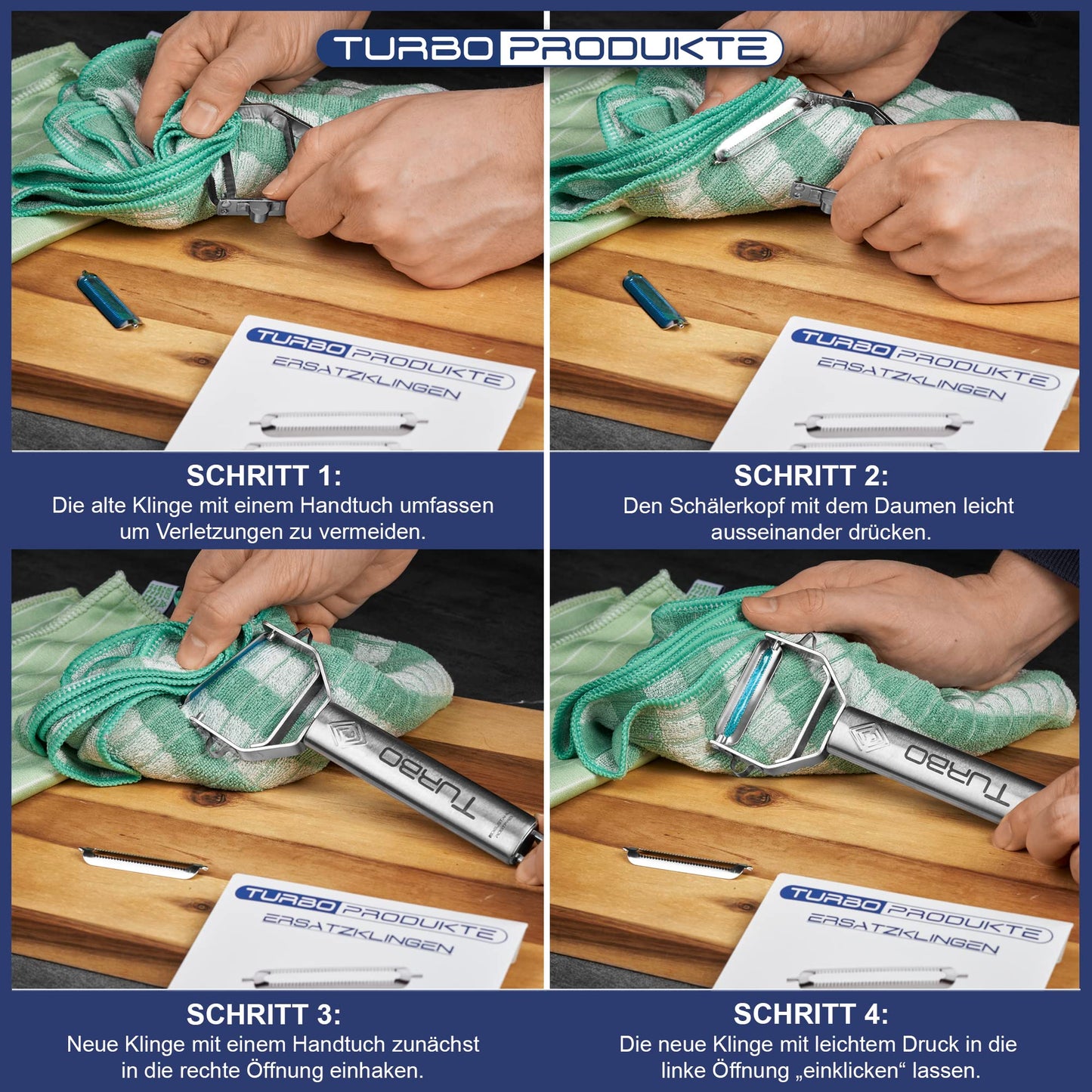 Ersatzklingen Glatt 4er-Set – Passend für TURBO Schäler, aus Edelstahl