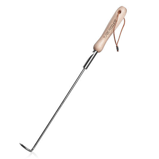 Grillhaken-Fleischwender mit Holzgriff – Länge 45 cm,  Edelstahl & Integrierter Flaschenöffner