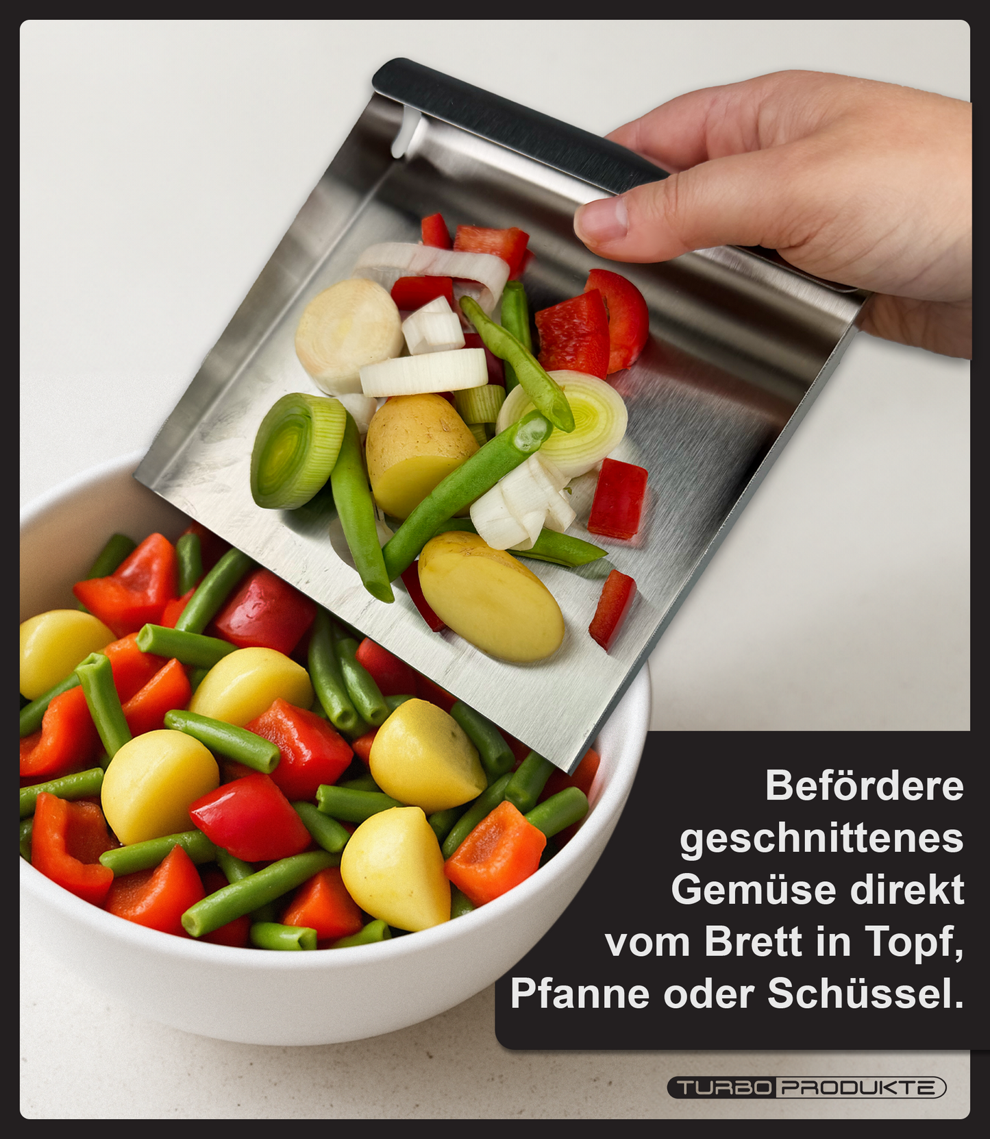 Turbo Gemüseschaufel – Edelstahlspachtel zum transportieren und portionieren von Lebenmitteln