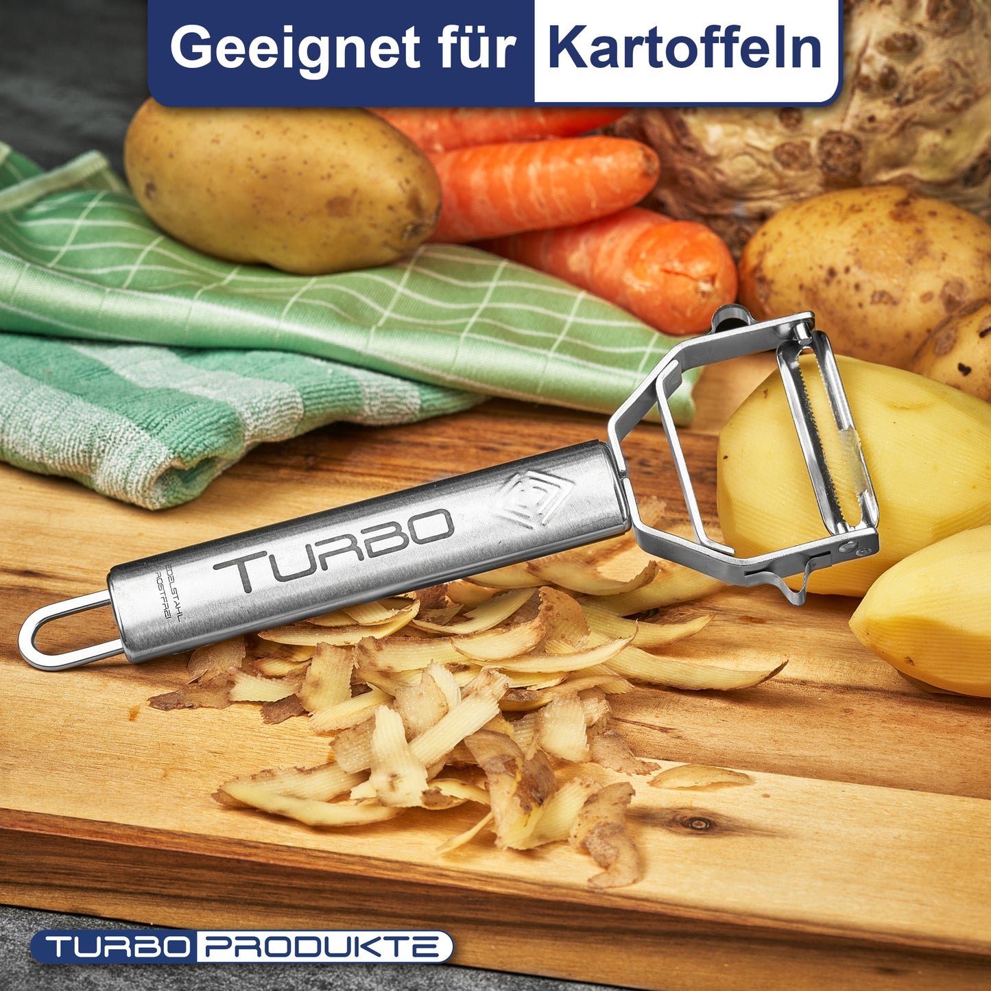 TURBO Schäler – 3 in 1 Schäler für Links- und Rechtshänder Edelstahl *WHITE EDITION*