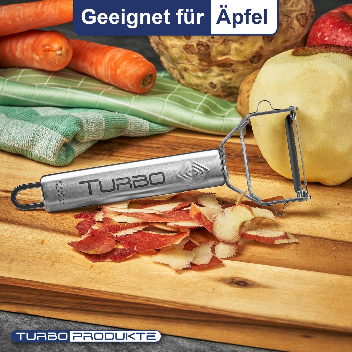 TURBO Schäler – 3 in 1 Schäler für Links- und Rechtshänder Edelstahl *WHITE EDITION*